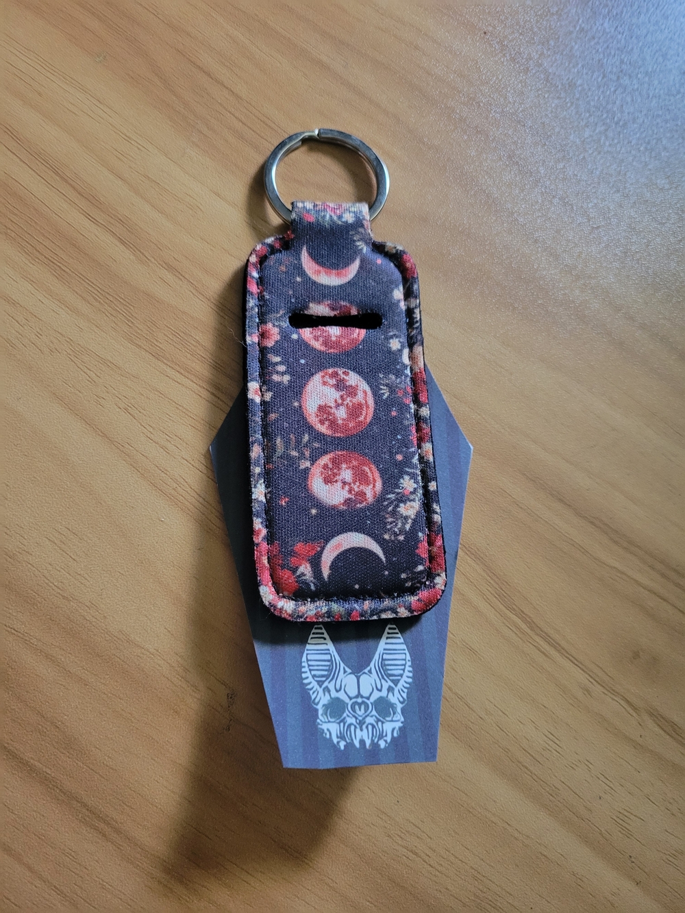 💀NEW💀Hand Crafted Moon Phase Floral Key & Chapstick Holder in Black and Red